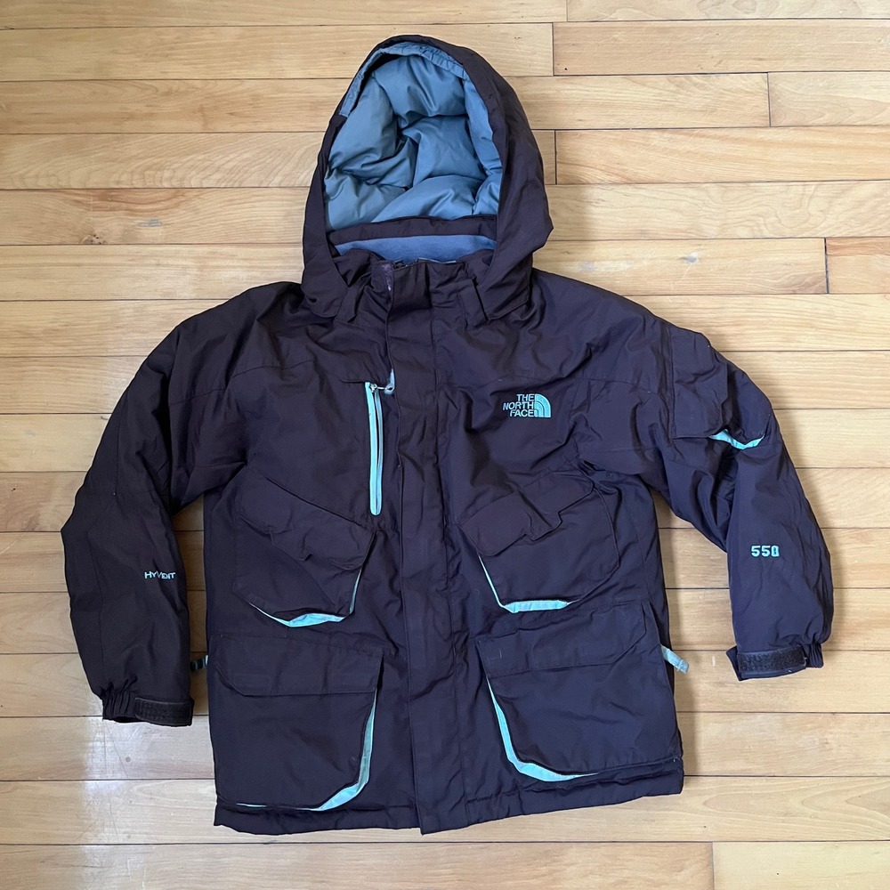 The North Face HyVent 550 Down Parka Jacket Brown Blue Mens Medium M Puffer